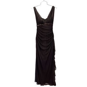 DAVID'S BRIDAL | Brown Mesh Ruched Ruffle Sweetheart Neckline Formal Y2K Dress